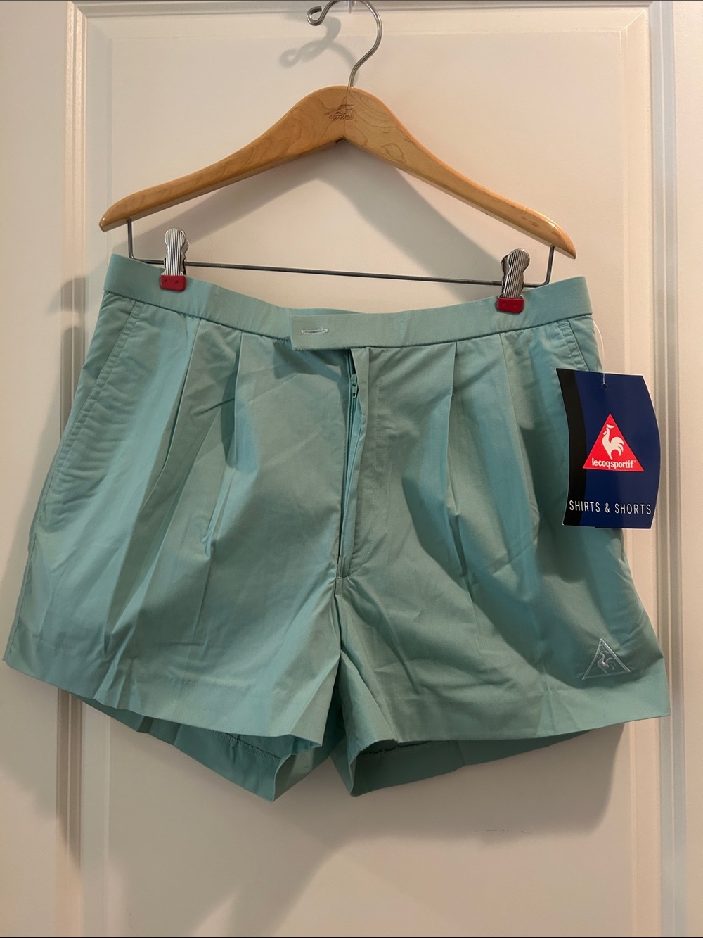 Le Coq Sportif pleated Shorts pockets preppy golf tennis pickle sport 34W teal